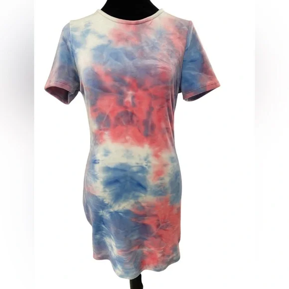 Light Mood velour Pink, Blue, White  Mini Dress, Large - Picture 5 of 5